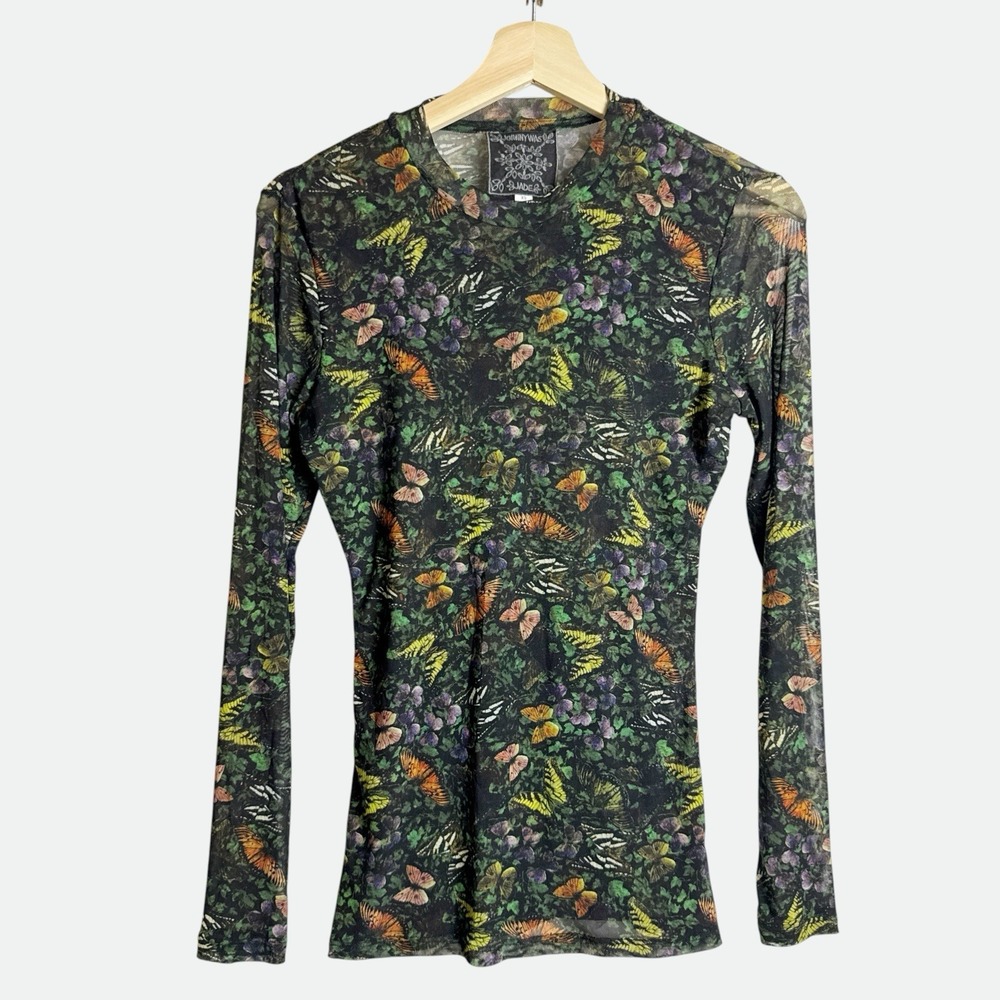 Johnny Was Midnight Mariposa Long Sleeve Mesh Top FairyGoth Whimsigoth Butterfly